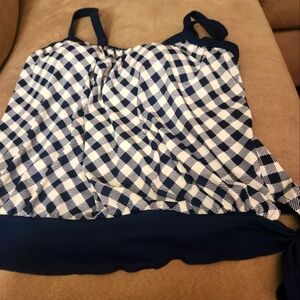 Kim Rogers Checkered Navy And White Tankini Top